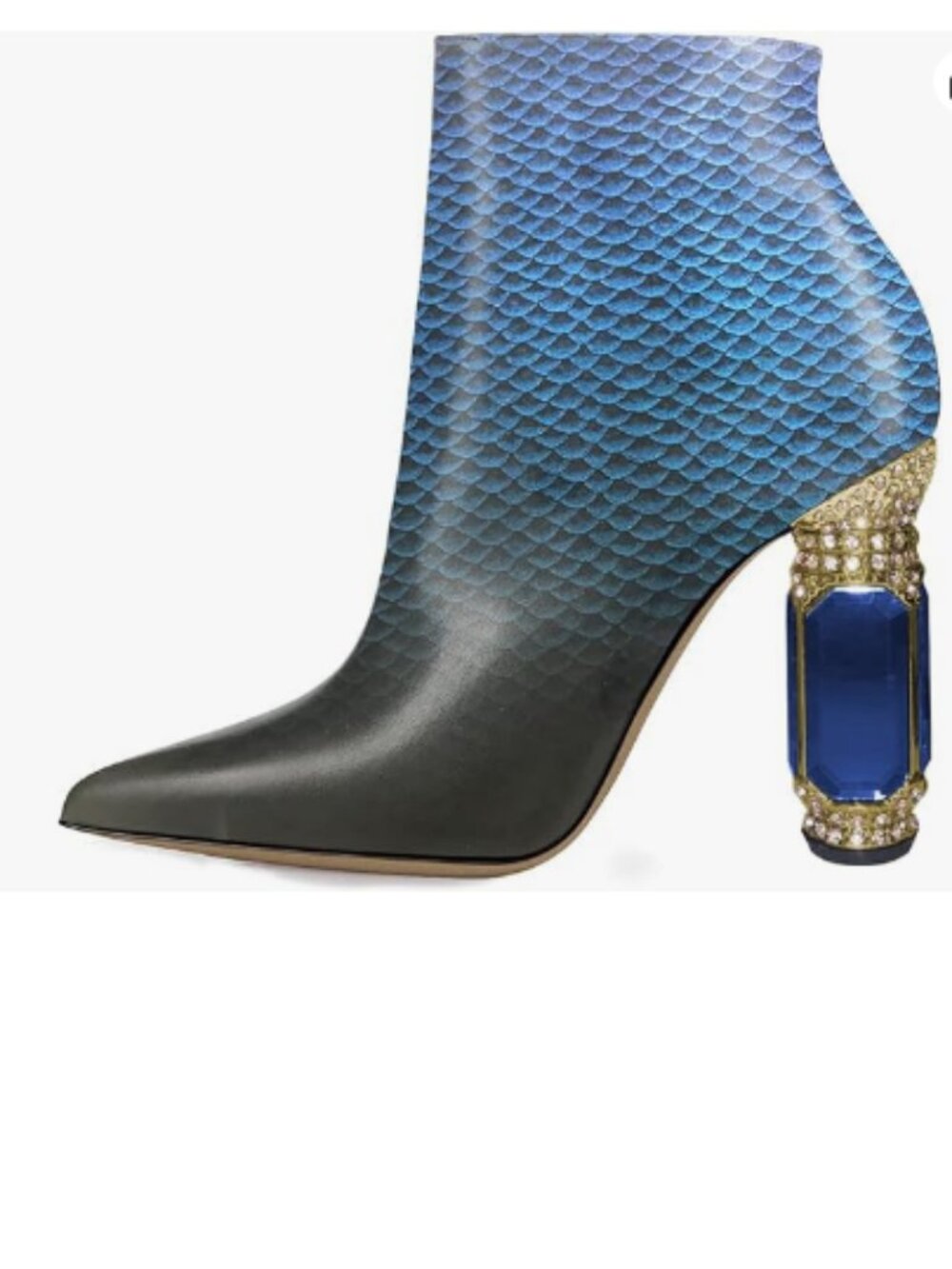 FSJ Scale Chic Pointed Toe Crystal Block High Heel Ankle Boots Side Zipper Shoes
